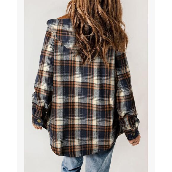 Dokotoo Women’s Plaid Shacket Jacket Small Hooded Button Down Fleece Lined Coat - Picture 3 of 4